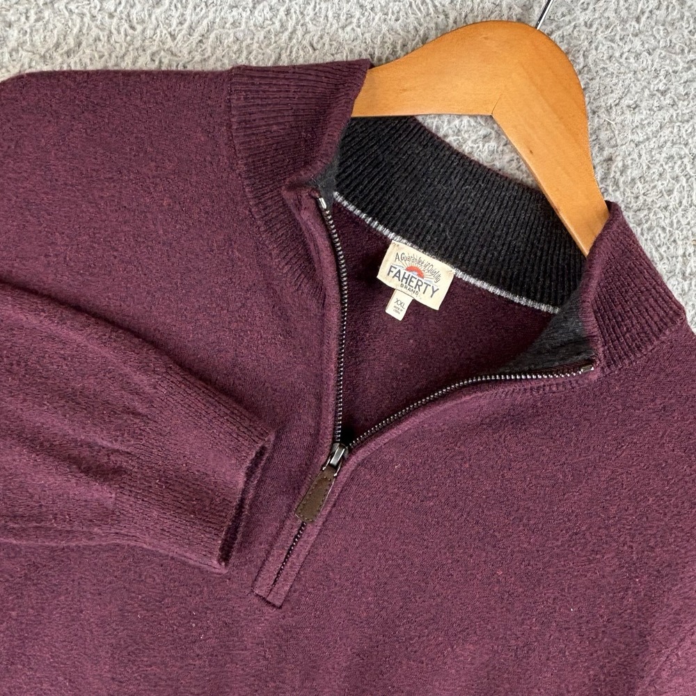 Faherty Sweater Mens 2XL Burgundy 1/4 Zip Preppy Soft Cotton
